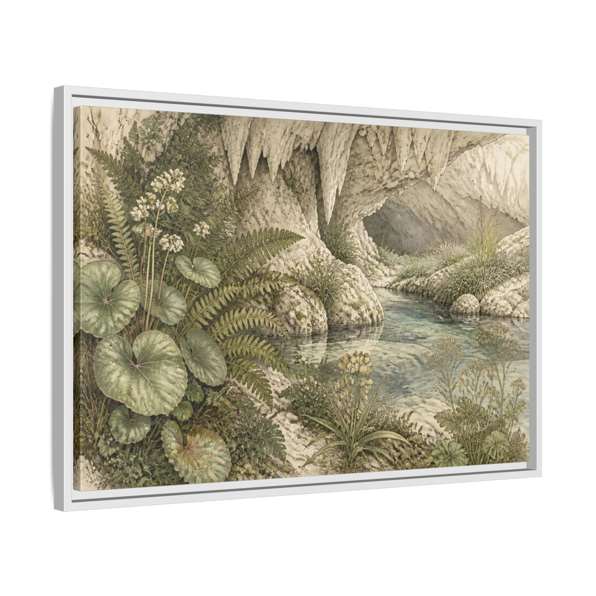Side Mockup 10. Botanical Cave Spring shown as framed canvas print
