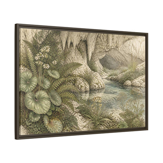 Main Mockup. Botanical Cave Spring shown as framed canvas print
