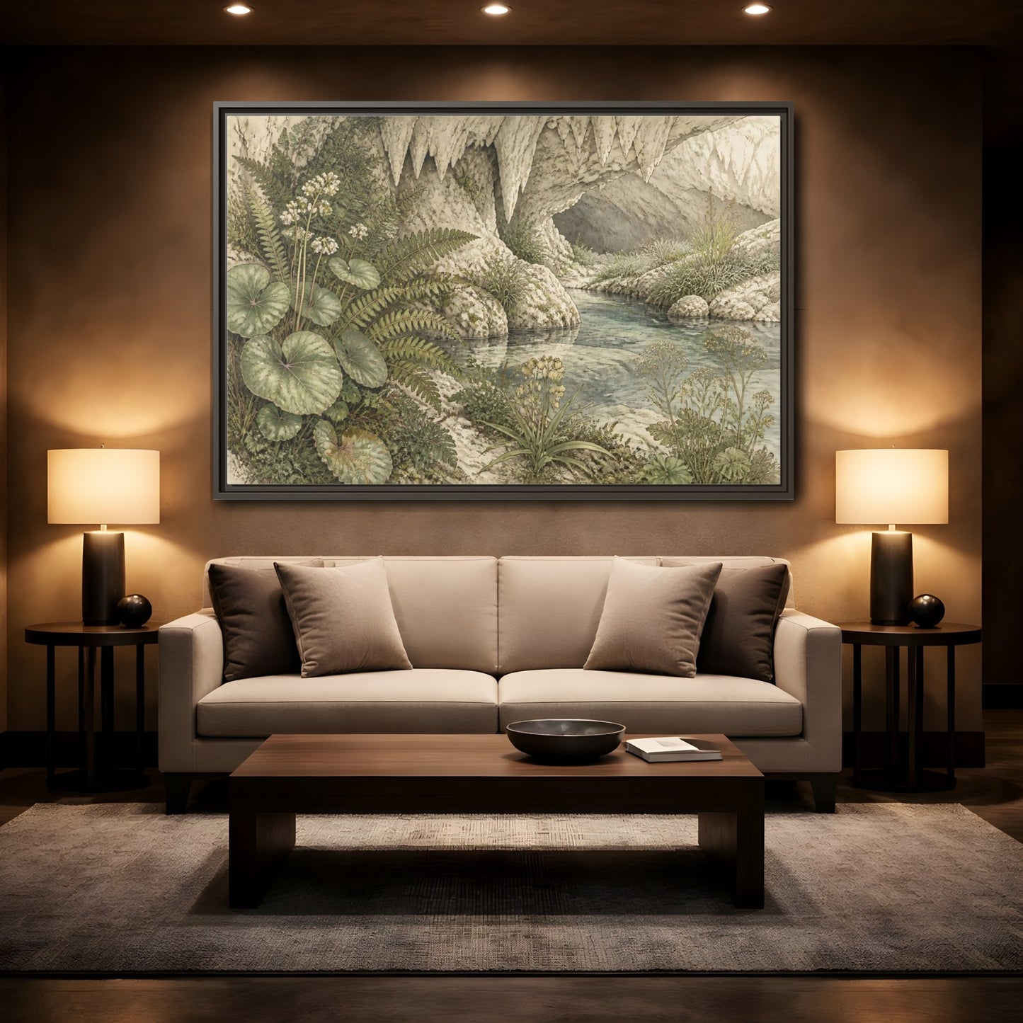 Mockup 2. Botanical Cave Spring shown as framed canvas print