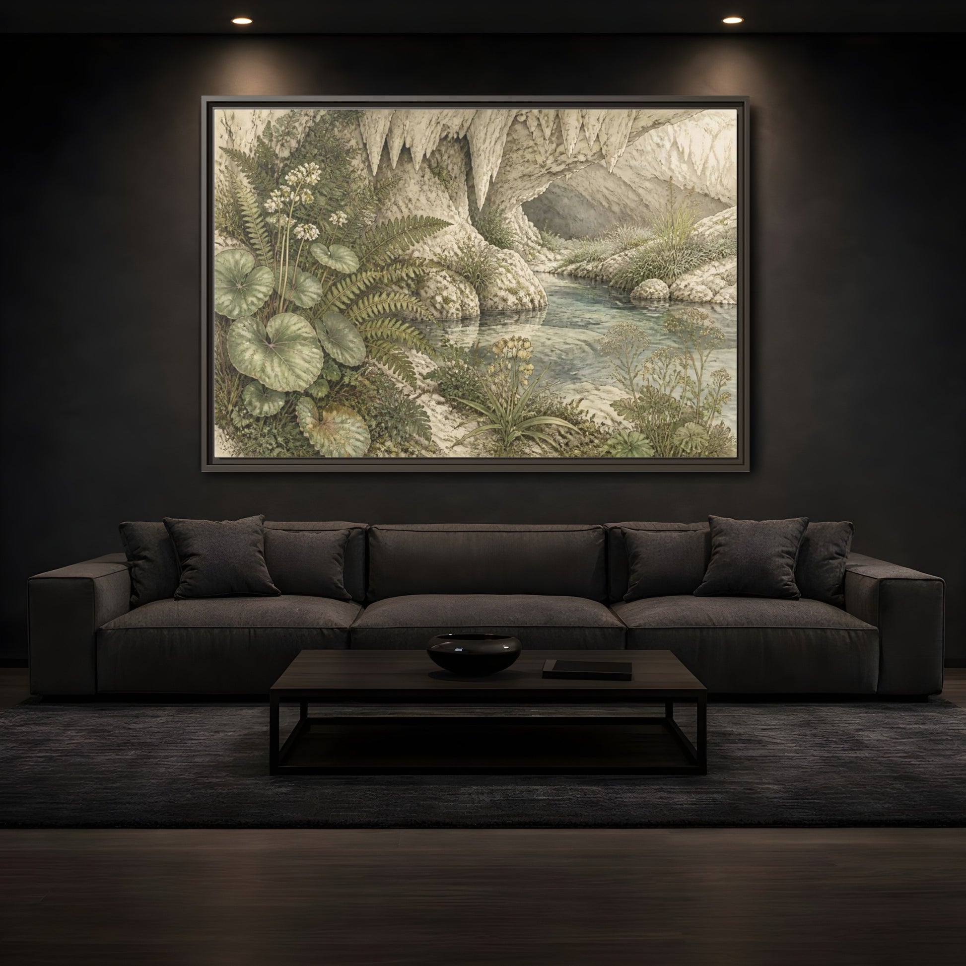 Mockup 3. Botanical Cave Spring shown as framed canvas print