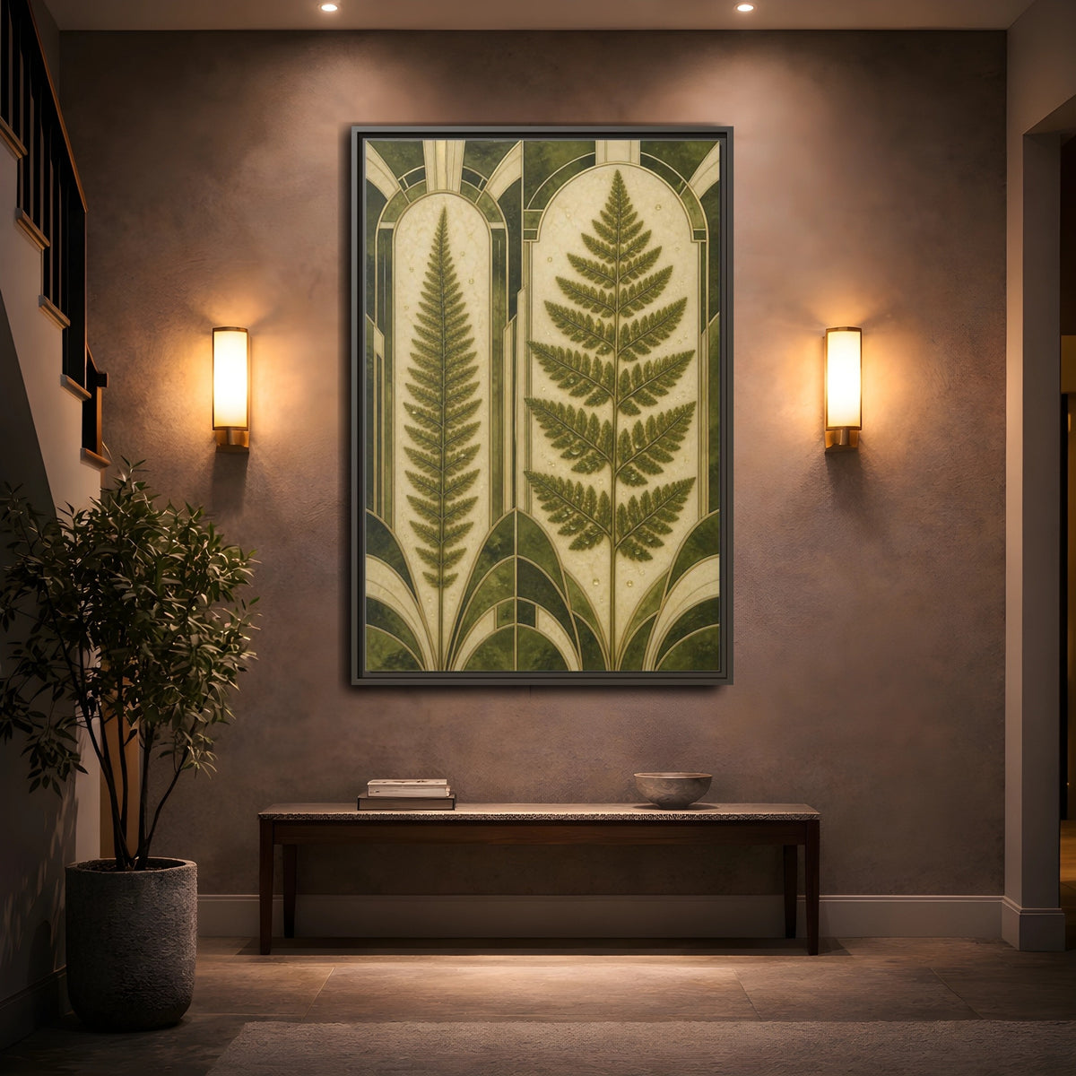 Mockup 2. Botanical Fern Frond shown as framed canvas print
