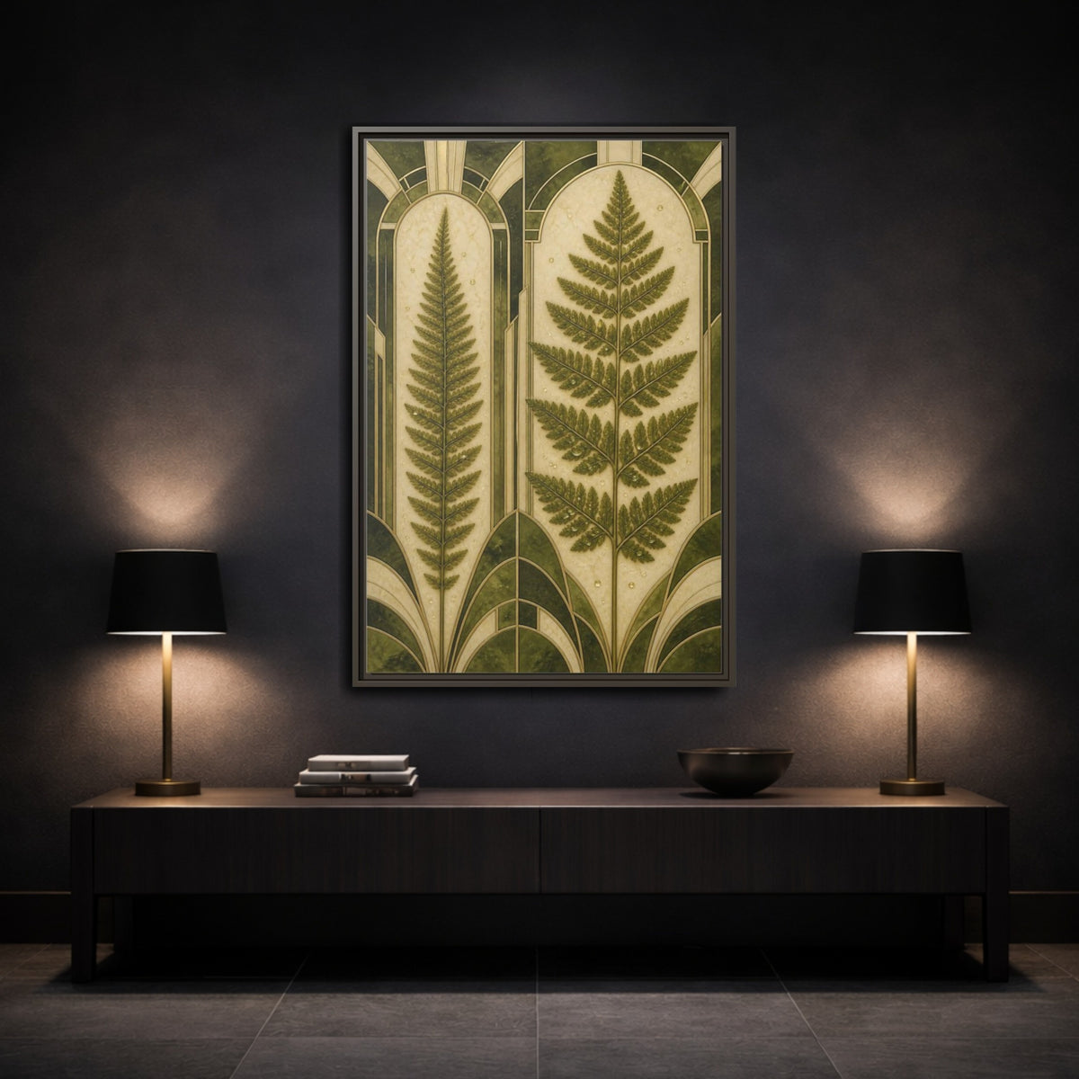 Mockup 3. Botanical Fern Frond shown as framed canvas print