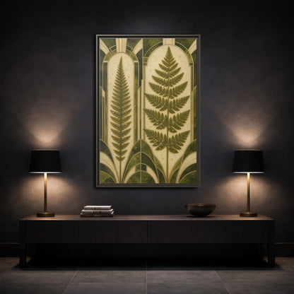 Mockup 3. Botanical Fern Frond shown as framed canvas print
