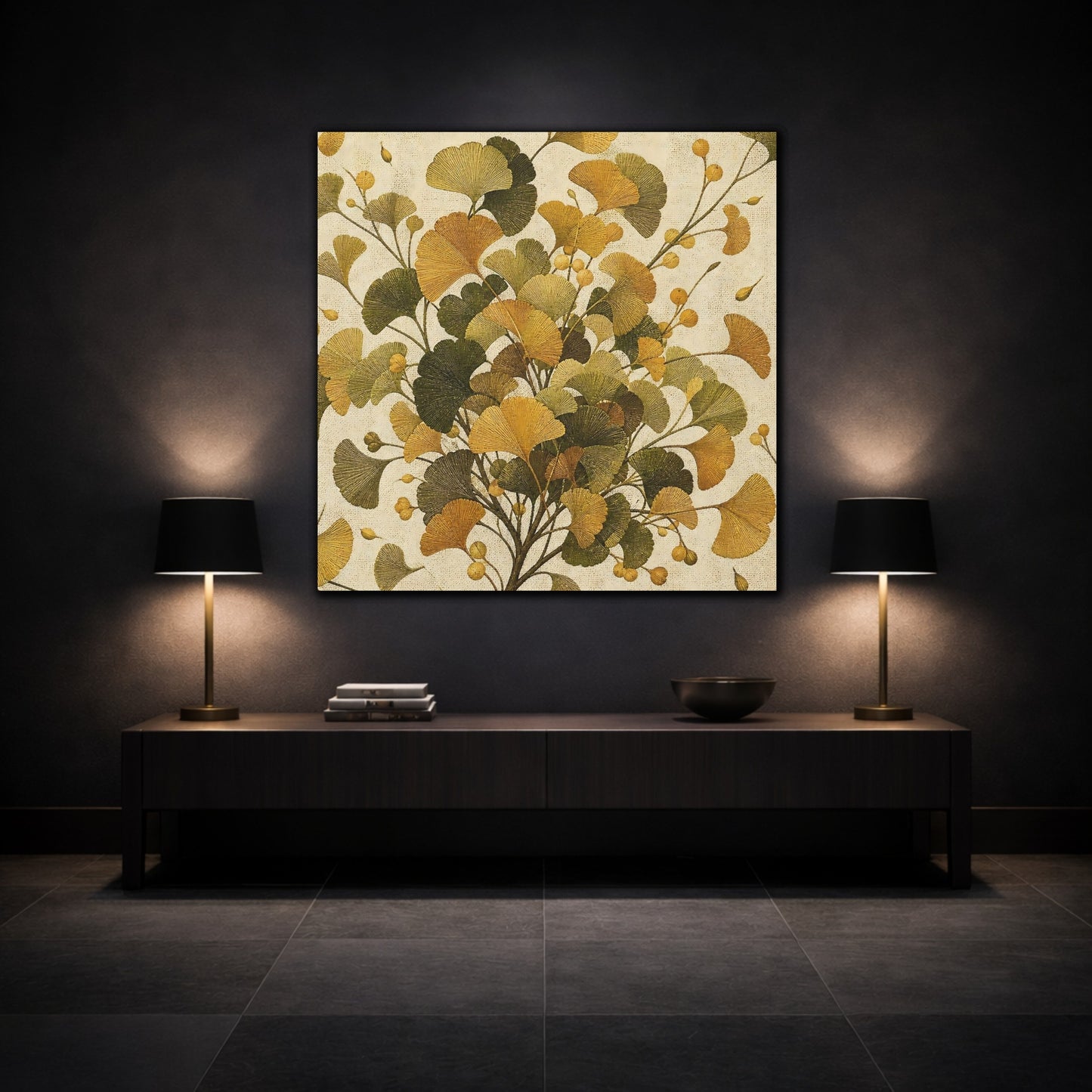 Mockup 3. Botanical Ginkgo Spray shown as canvas print