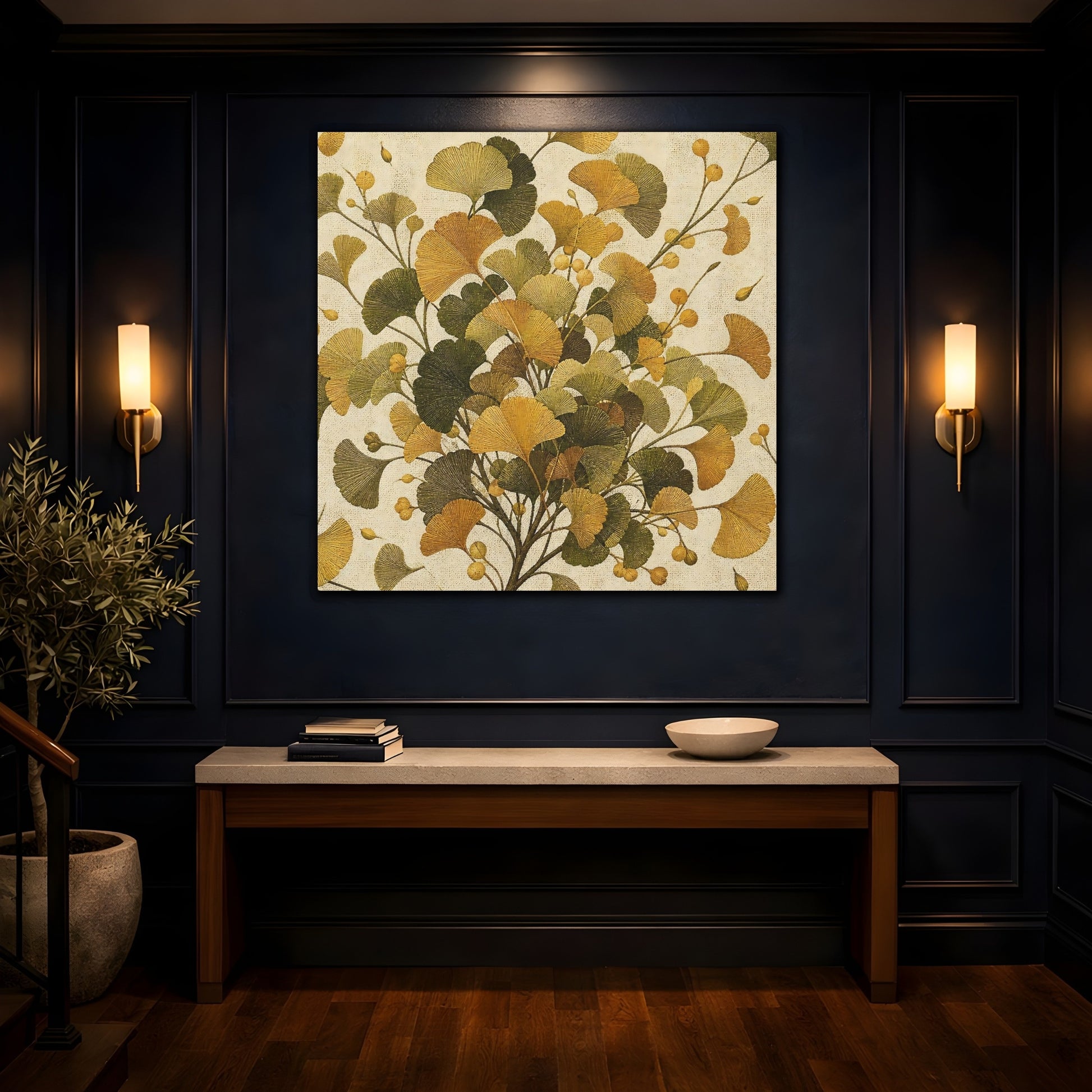 Mockup 4. Botanical Ginkgo Spray shown as canvas print