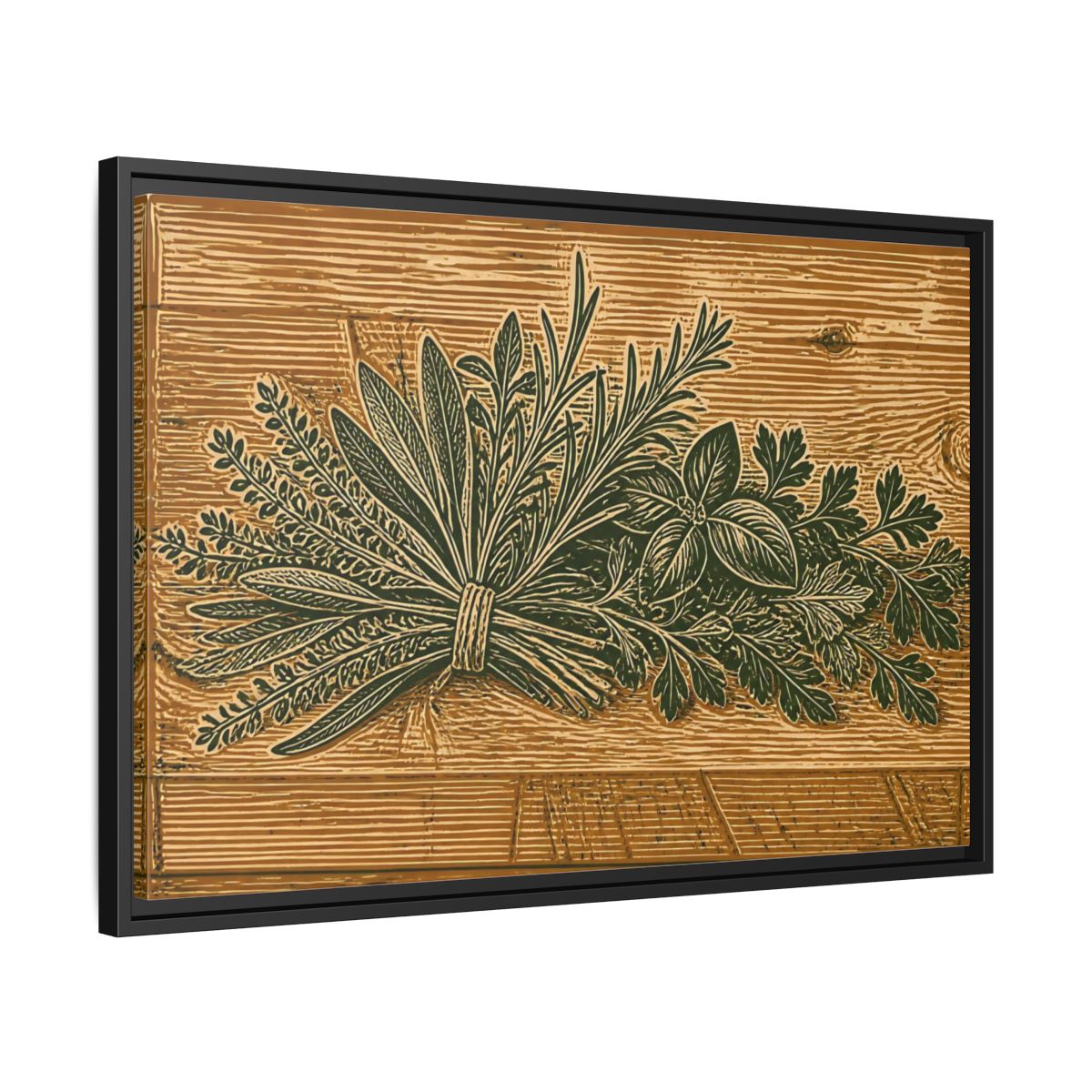 Side Mockup 14. Botanical Herb Bundle shown as framed canvas print
