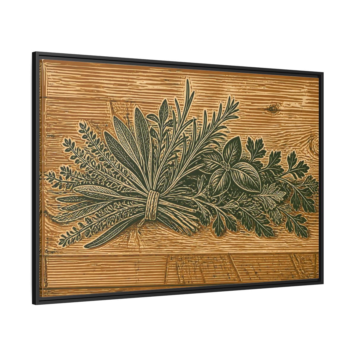 Side Mockup 12. Botanical Herb Bundle shown as framed canvas print