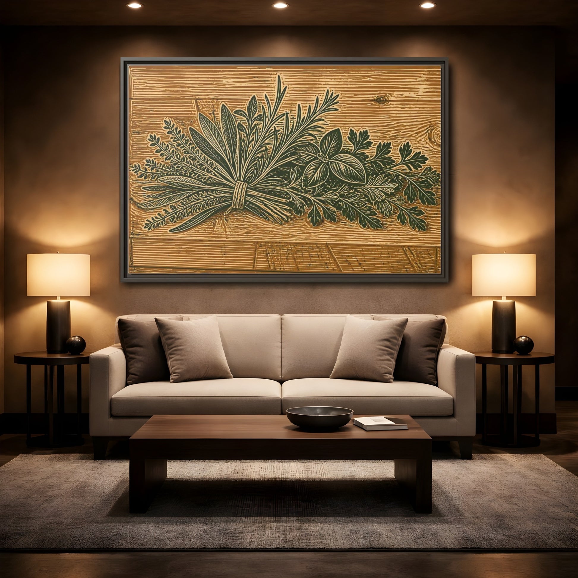 Mockup 2. Botanical Herb Bundle shown as framed canvas print