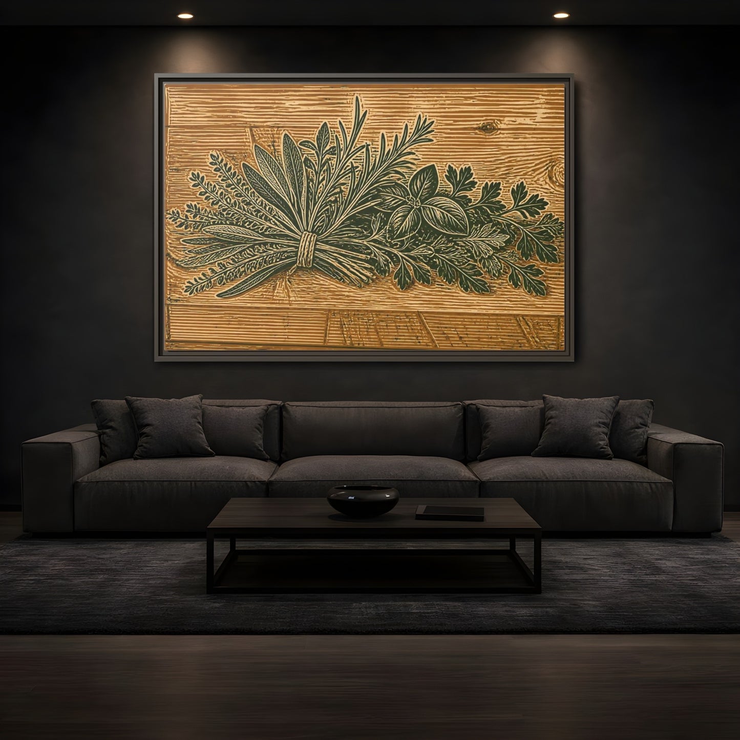 Mockup 3. Botanical Herb Bundle shown as framed canvas print