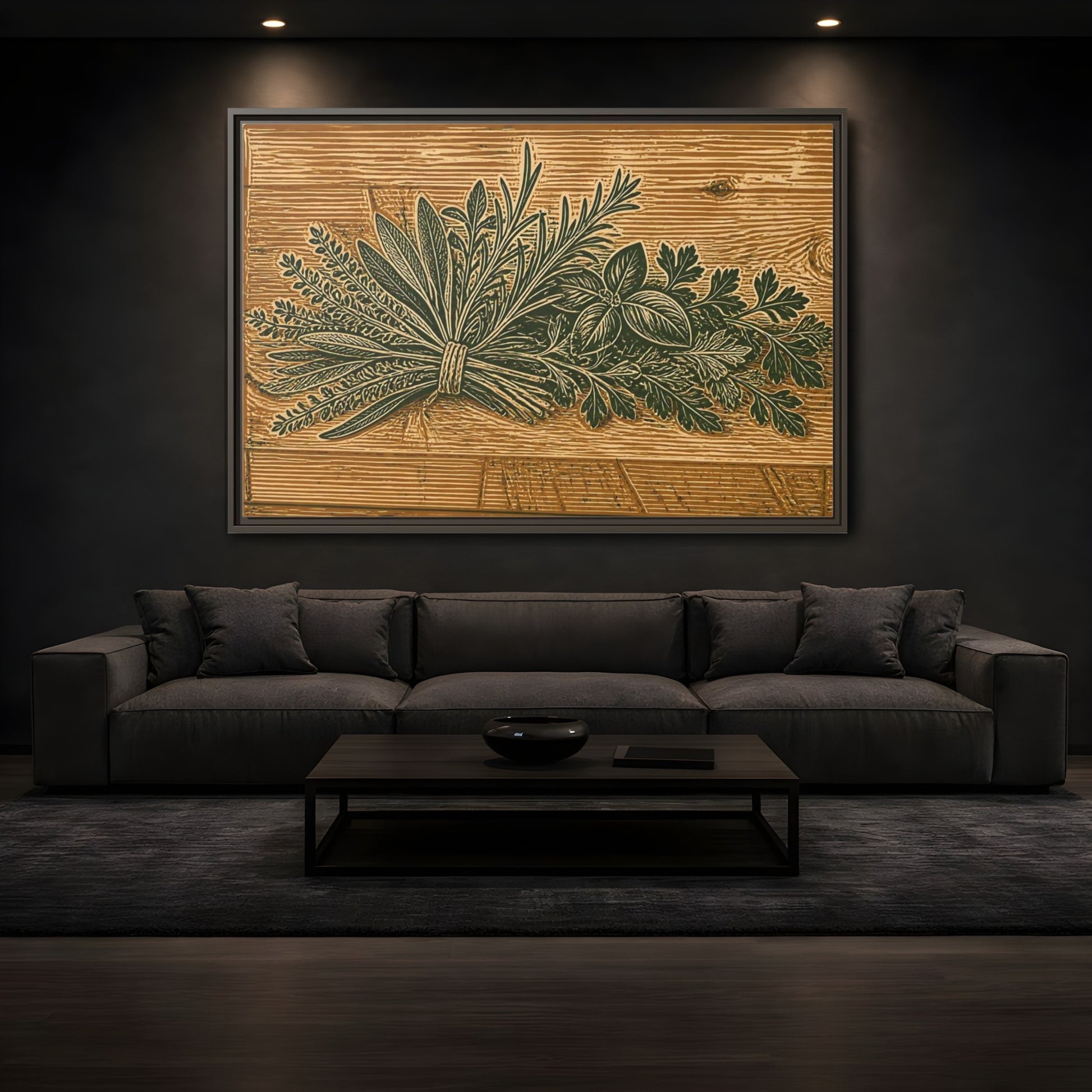 Mockup 3. Botanical Herb Bundle shown as framed canvas print