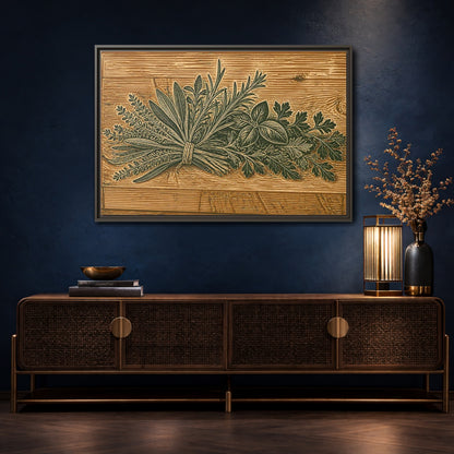 Mockup 4. Botanical Herb Bundle shown as framed canvas print