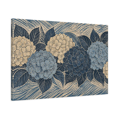 Main Mockup. Botanical Hydrangea Blooms shown as canvas print