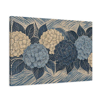 Side Mockup 2. Botanical Hydrangea Blooms shown as canvas print
