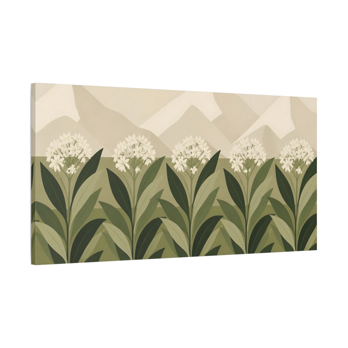 Main Mockup. Botanical Ivory Flower Row shown as canvas print
