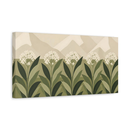 Side Mockup 3. Botanical Ivory Flower Row shown as canvas print