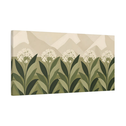Side Mockup 1. Botanical Ivory Flower Row shown as canvas print