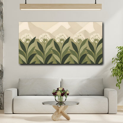 Mockup 2. Botanical Ivory Flower Row shown as canvas print