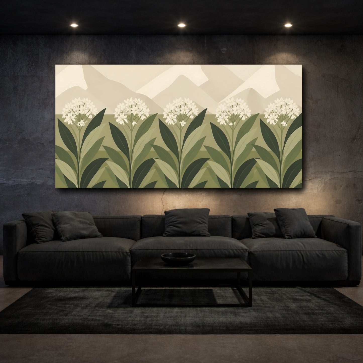 Mockup 3. Botanical Ivory Flower Row shown as canvas print