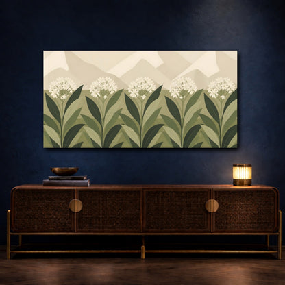 Mockup 4. Botanical Ivory Flower Row shown as canvas print