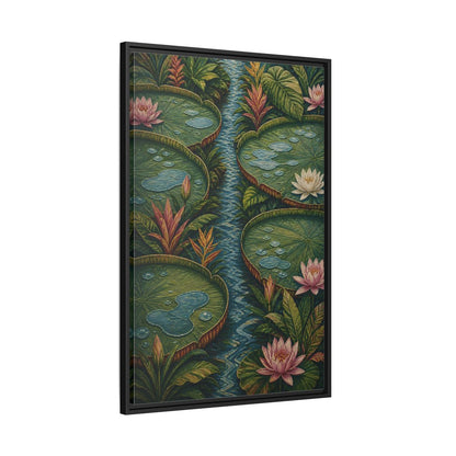 Side Mockup 13. Botanical Lily Pad Oasis shown as framed canvas print