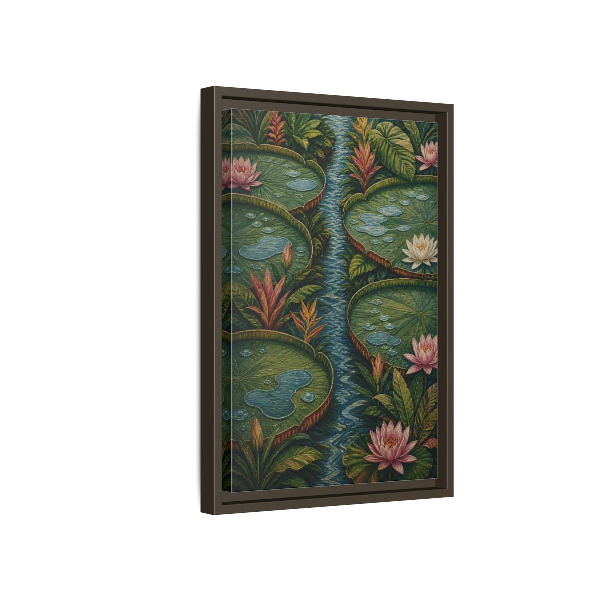 Side Mockup 5. Botanical Lily Pad Oasis shown as framed canvas print
