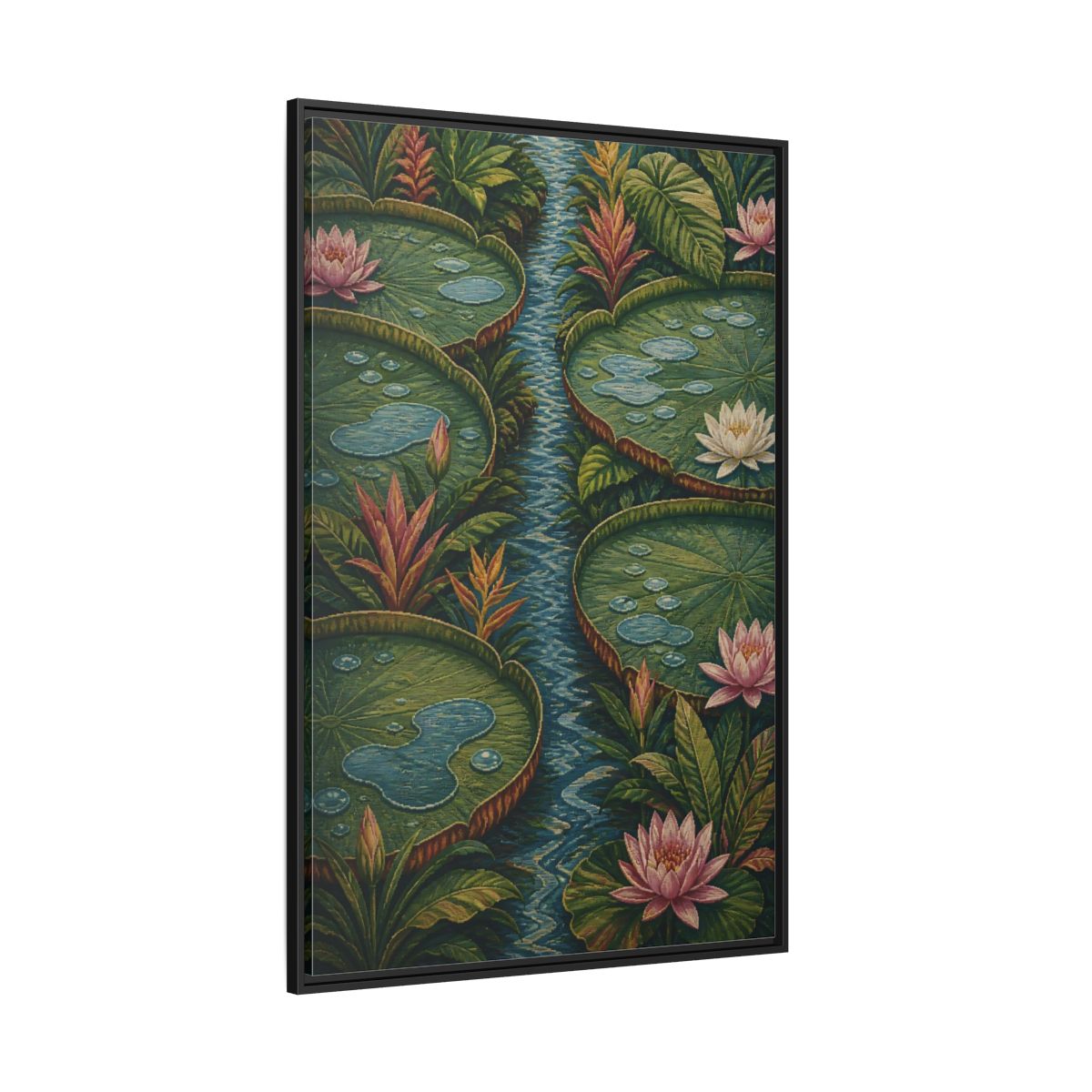 Side Mockup 12. Botanical Lily Pad Oasis shown as framed canvas print