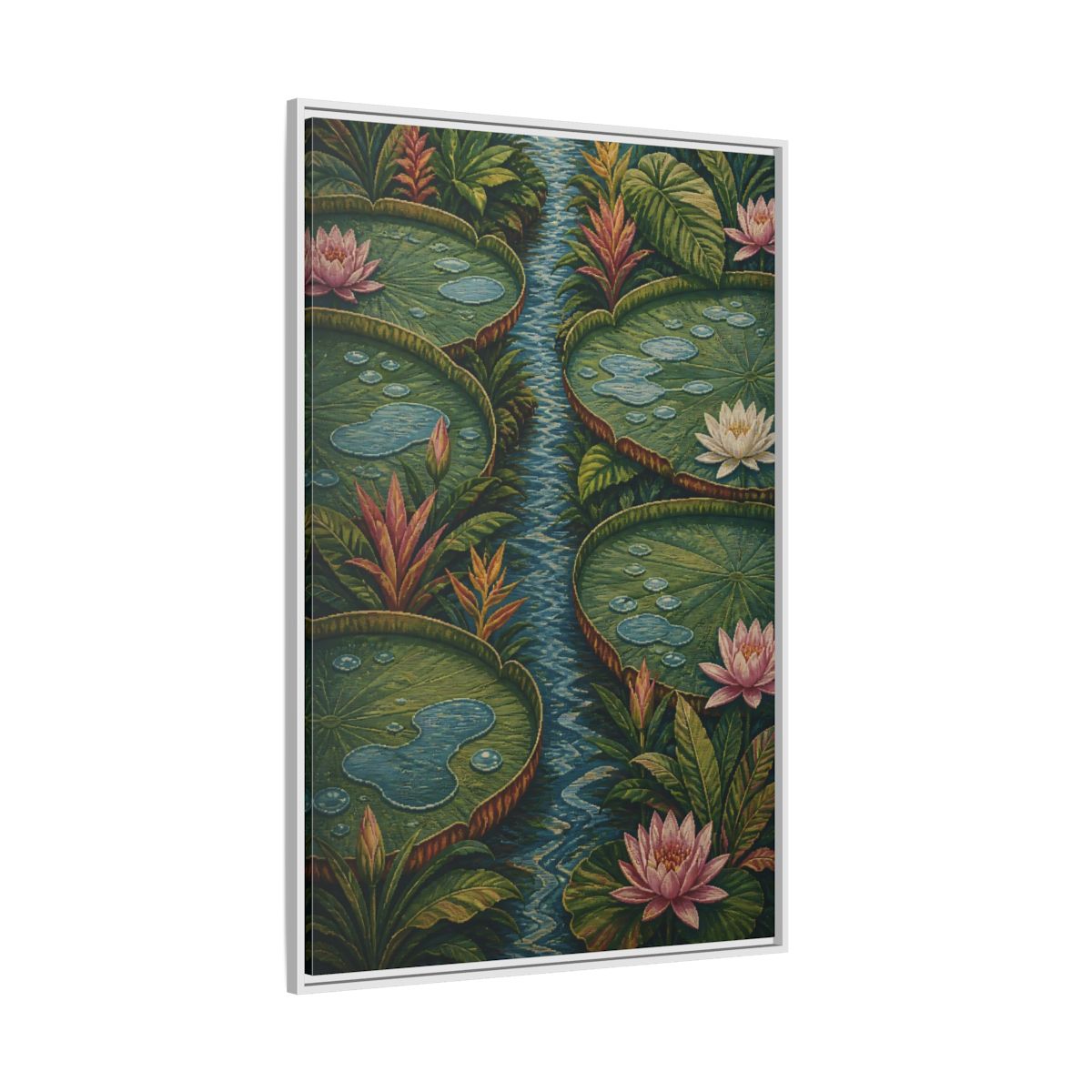 Side Mockup 7. Botanical Lily Pad Oasis shown as framed canvas print