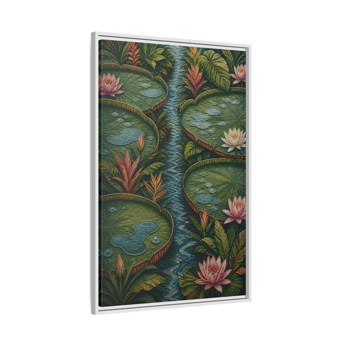 Side Mockup 9. Botanical Lily Pad Oasis shown as framed canvas print