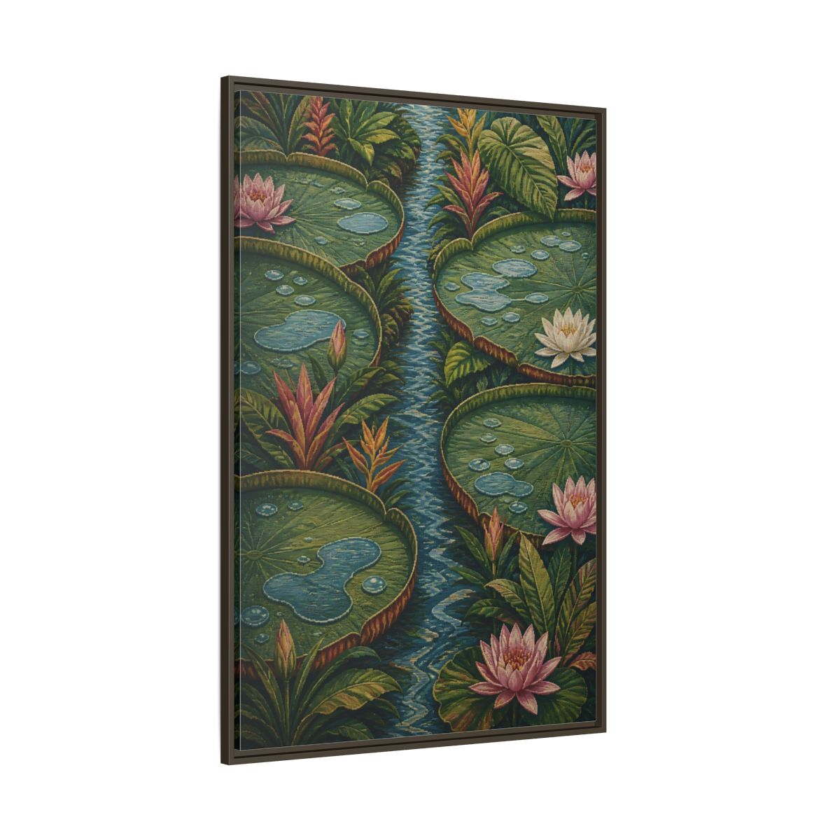 Side Mockup 8. Botanical Lily Pad Oasis shown as framed canvas print