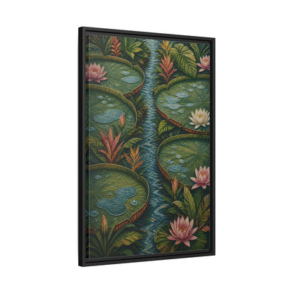 Side Mockup 14. Botanical Lily Pad Oasis shown as framed canvas print