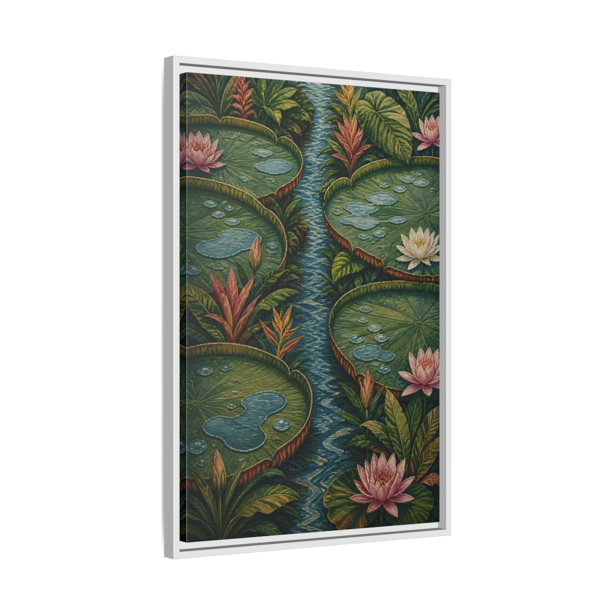 Side Mockup 10. Botanical Lily Pad Oasis shown as framed canvas print