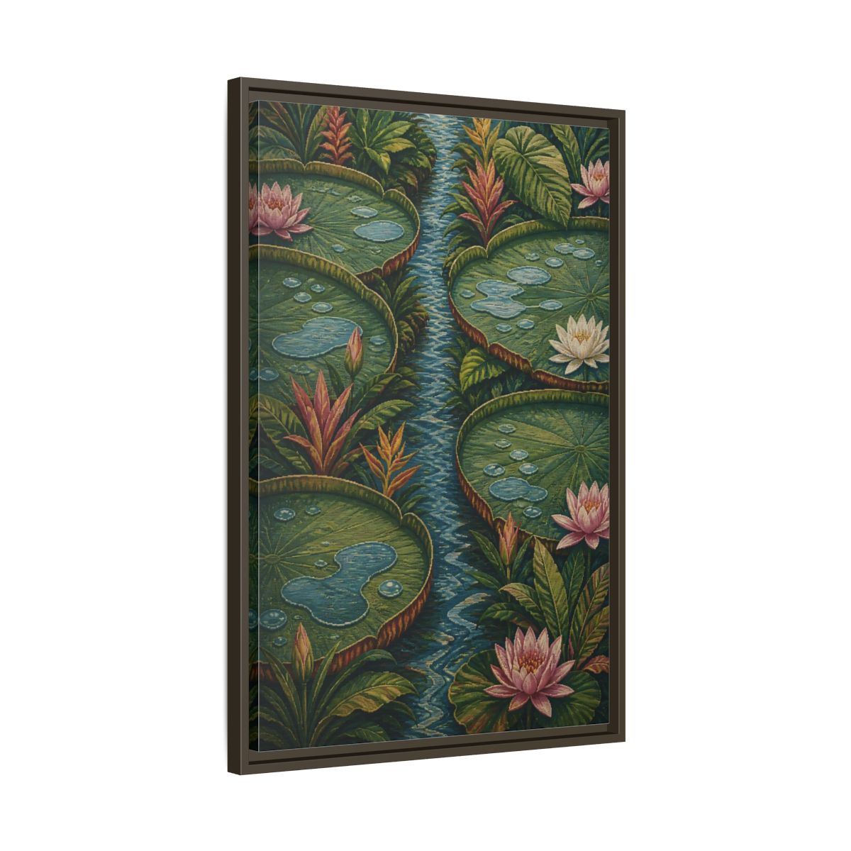 Side Mockup 11. Botanical Lily Pad Oasis shown as framed canvas print