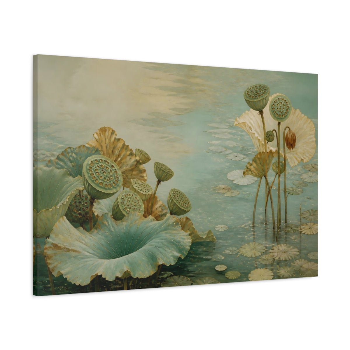 Main Mockup. Botanical Lotus Seedpods shown as canvas print