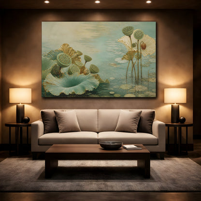 Mockup 2. Botanical Lotus Seedpods shown as canvas print