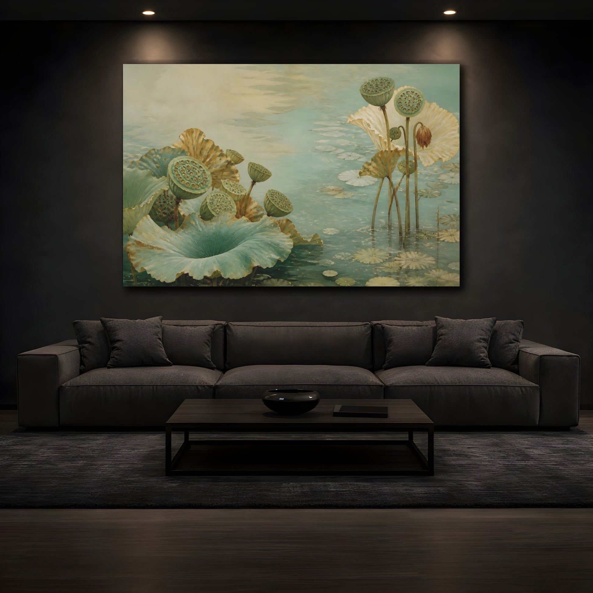 Mockup 3. Botanical Lotus Seedpods shown as canvas print