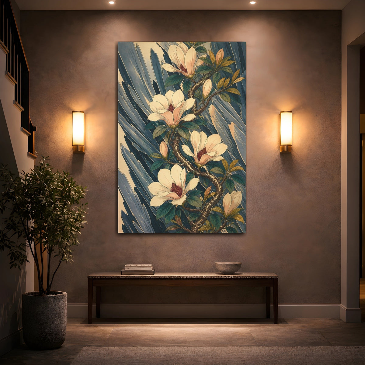 Mockup 2. Botanical Magnolia Branch shown as canvas print