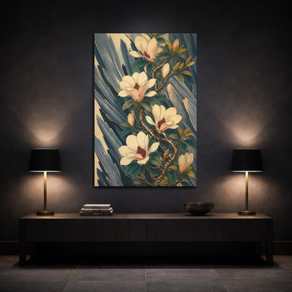 Mockup 3. Botanical Magnolia Branch shown as canvas print