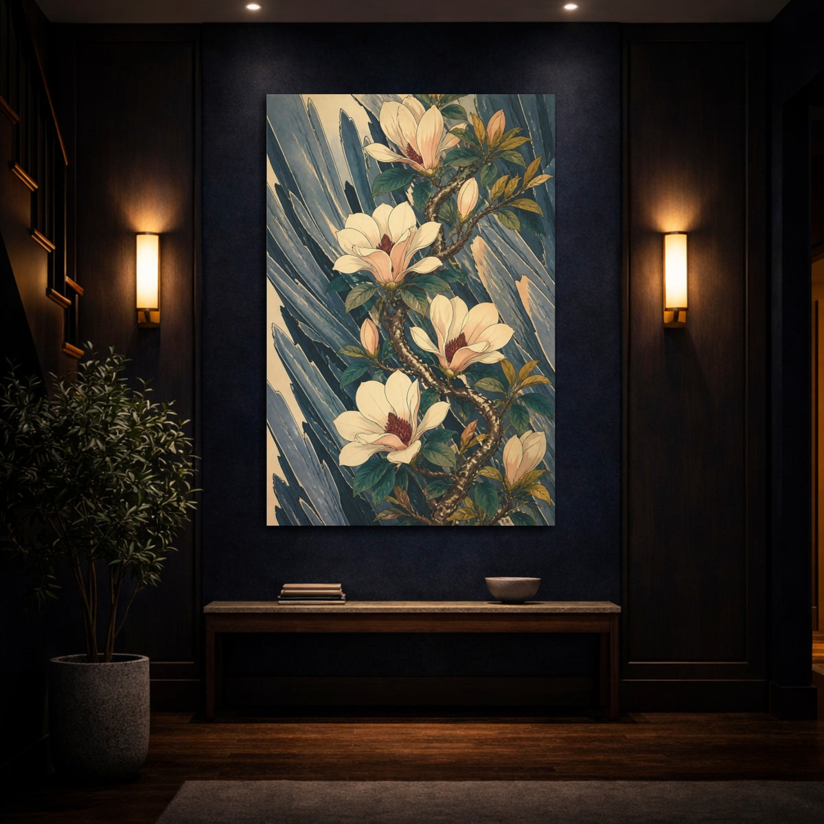 Mockup 4. Botanical Magnolia Branch shown as canvas print
