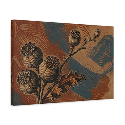 Side Mockup 3. Botanical Poppy Pods Study shown as canvas print