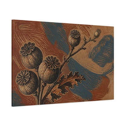 Side Mockup 1. Botanical Poppy Pods Study shown as canvas print
