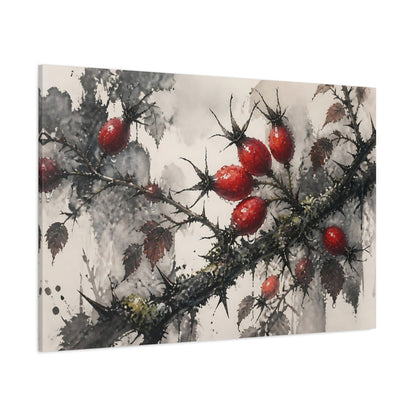 Side Mockup 1. Botanical Rose Hips shown as canvas print