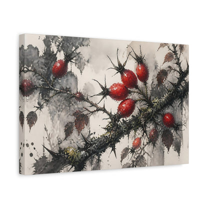 Side Mockup 4. Botanical Rose Hips shown as canvas print