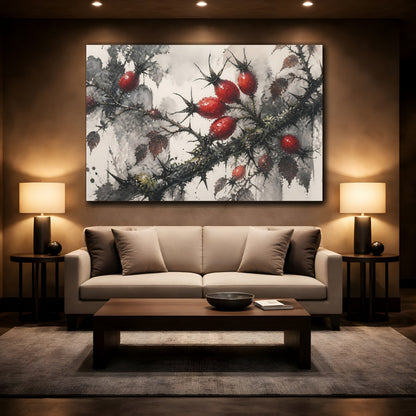 Mockup 2. Botanical Rose Hips shown as canvas print