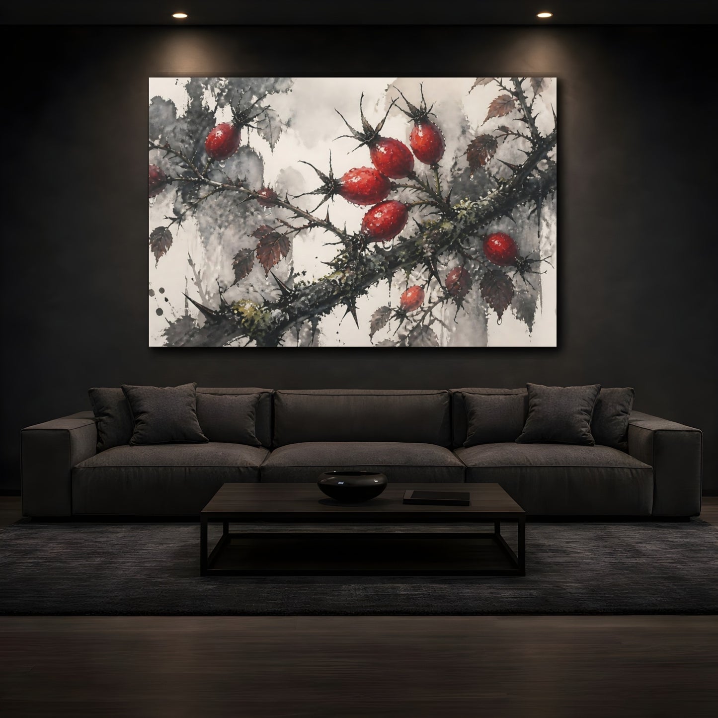 Mockup 3. Botanical Rose Hips shown as canvas print