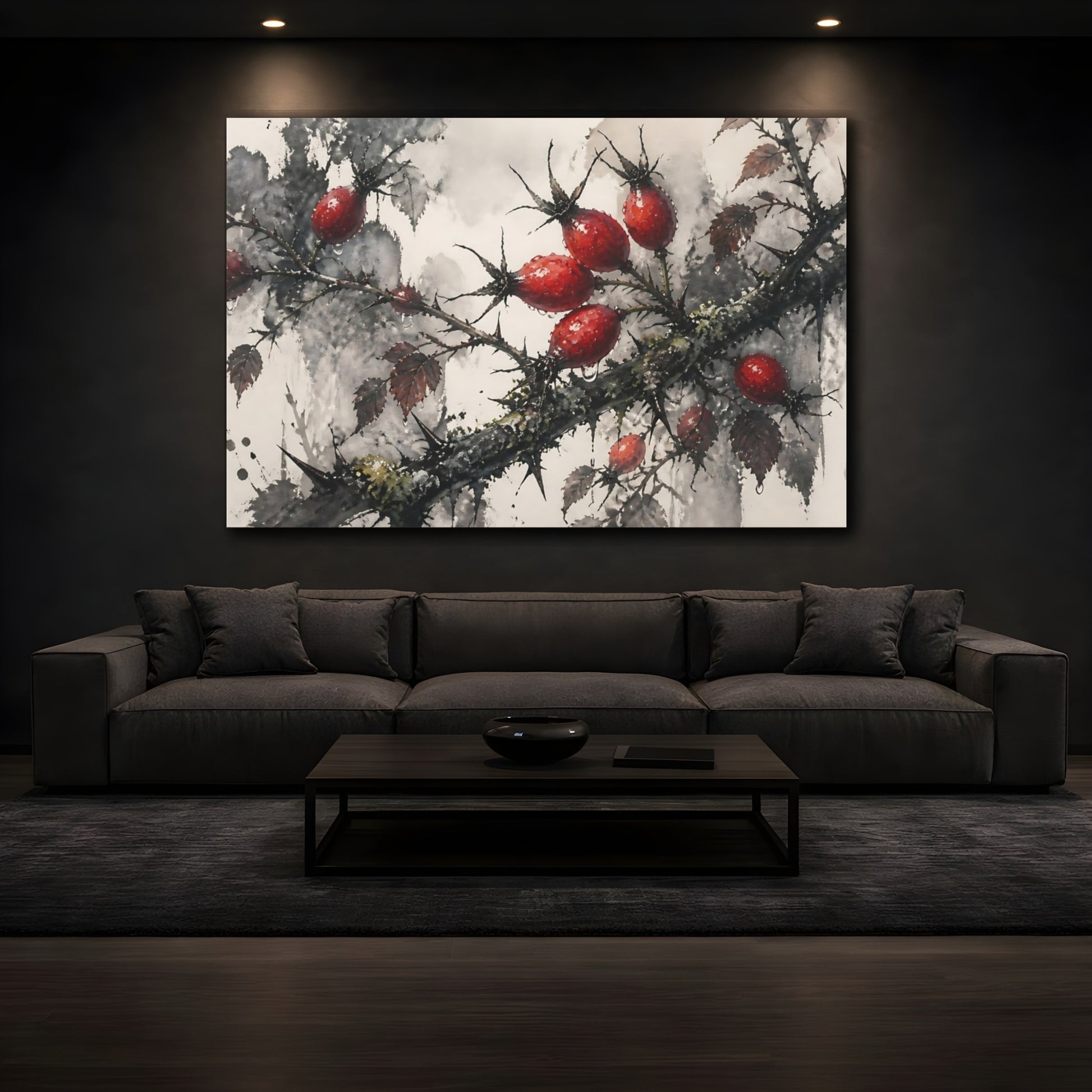 Mockup 3. Botanical Rose Hips shown as canvas print