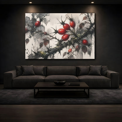 Mockup 3. Botanical Rose Hips shown as canvas print