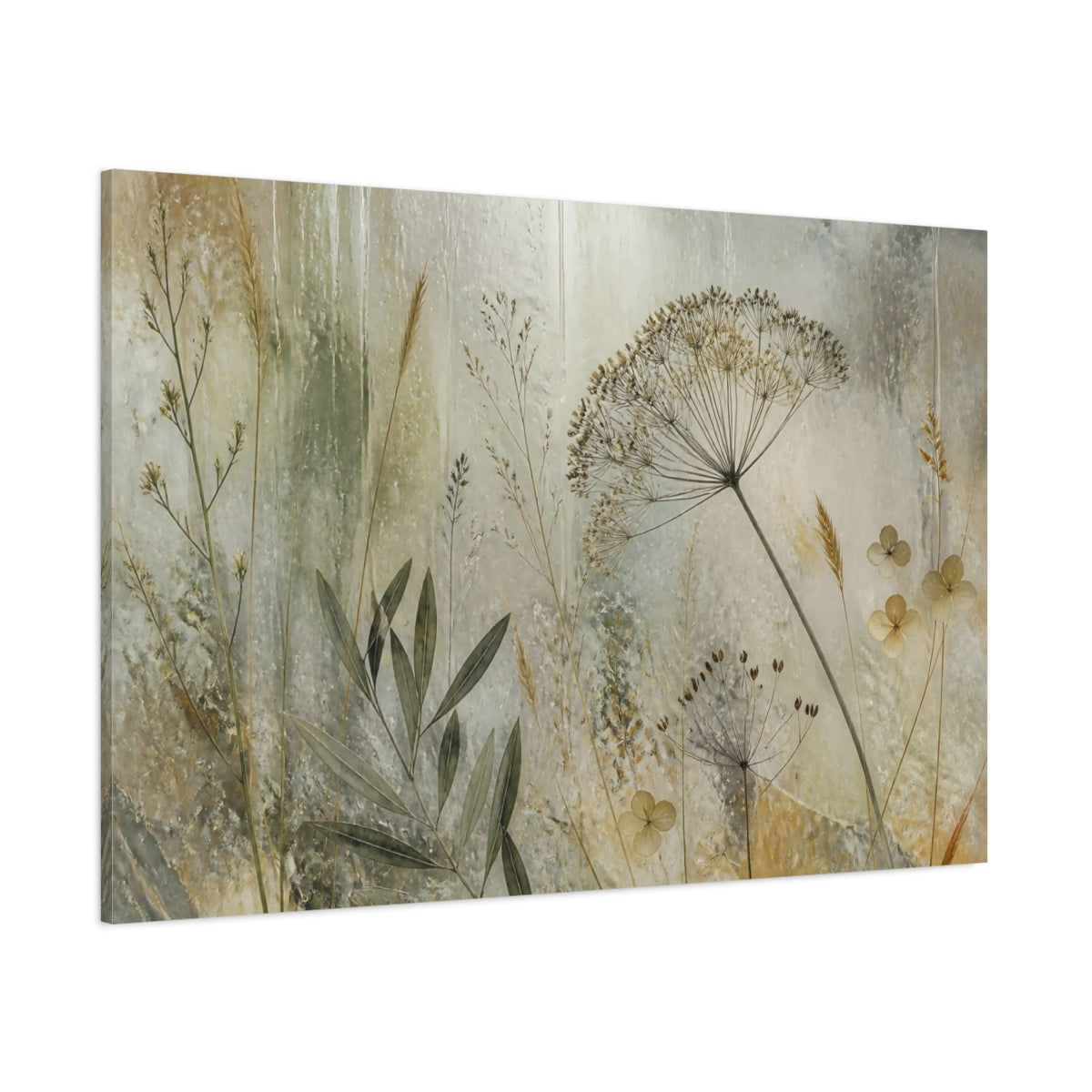 Side Mockup 1. Botanical Seedhead Study shown as canvas print