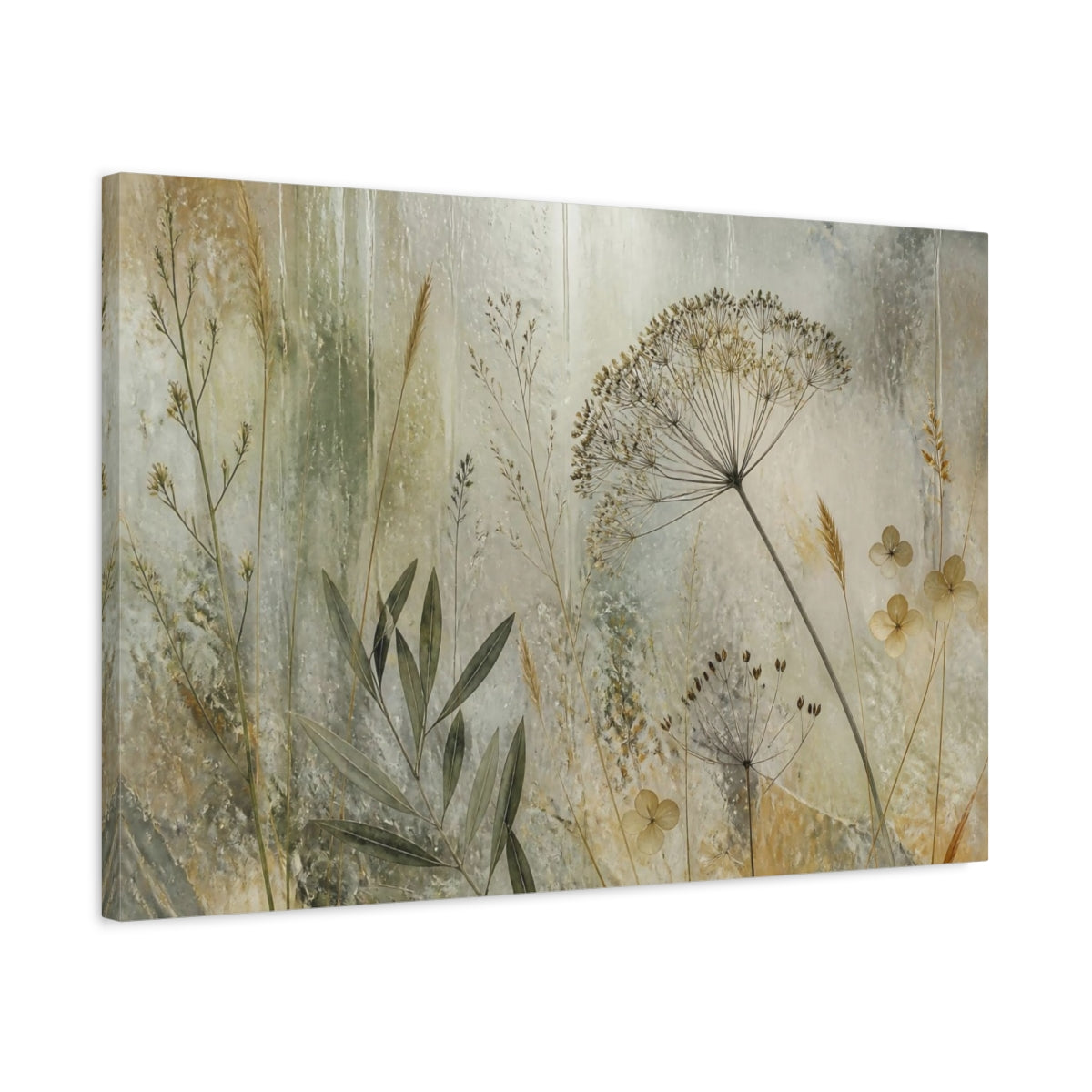 Side Mockup 2. Botanical Seedhead Study shown as canvas print