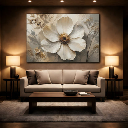 Mockup 2. Botanical White Blossom shown as canvas print