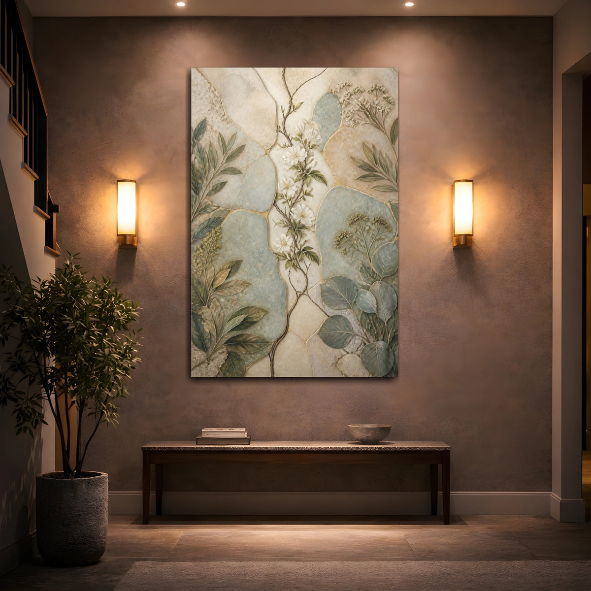 Mockup 2. Botanical White Blossom shown as canvas print